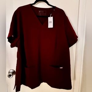 Figs Maroon V-Neck Scrub Top
